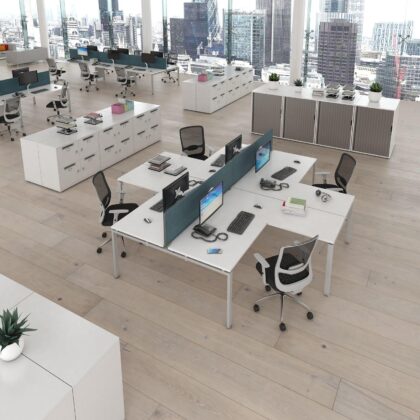 2026 D P028 - ADAPT II RETURN DESK CLUSTERS - 4 DESK CLUSTER WITH RETURNS DESKS