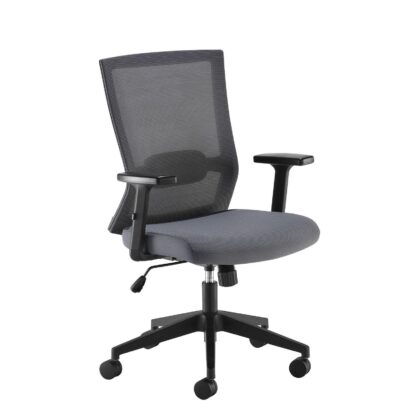 2026 D P342 - TRAVIS - MESH BACK OPERATOR SEATING - ADJUSTABLE ARMS GREY AIR MESH SEAT WITH GREY MESH BACK